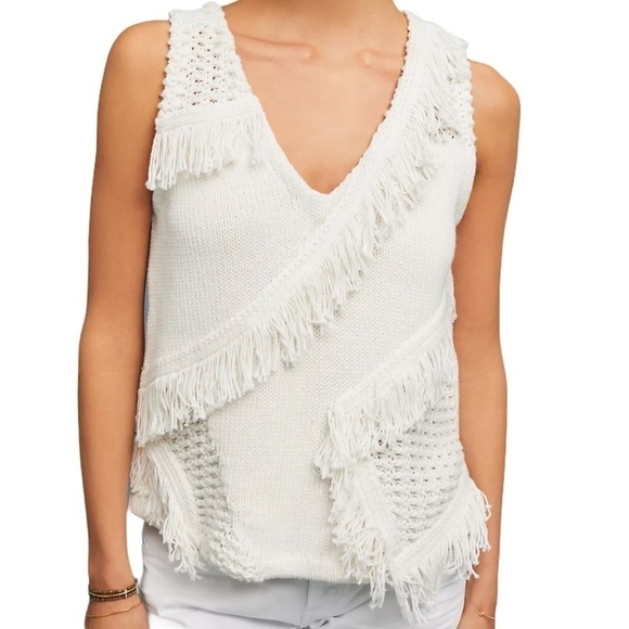 Anthropologie Postmark White Pacific Fringed Tank / Sweater Size Large - Picture 12 of 12